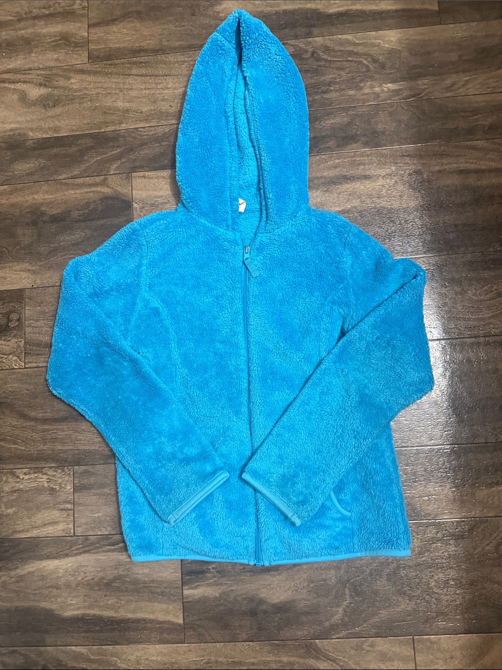 Faded Glory Bright Turquoise Hooded Plush Zip Jacket